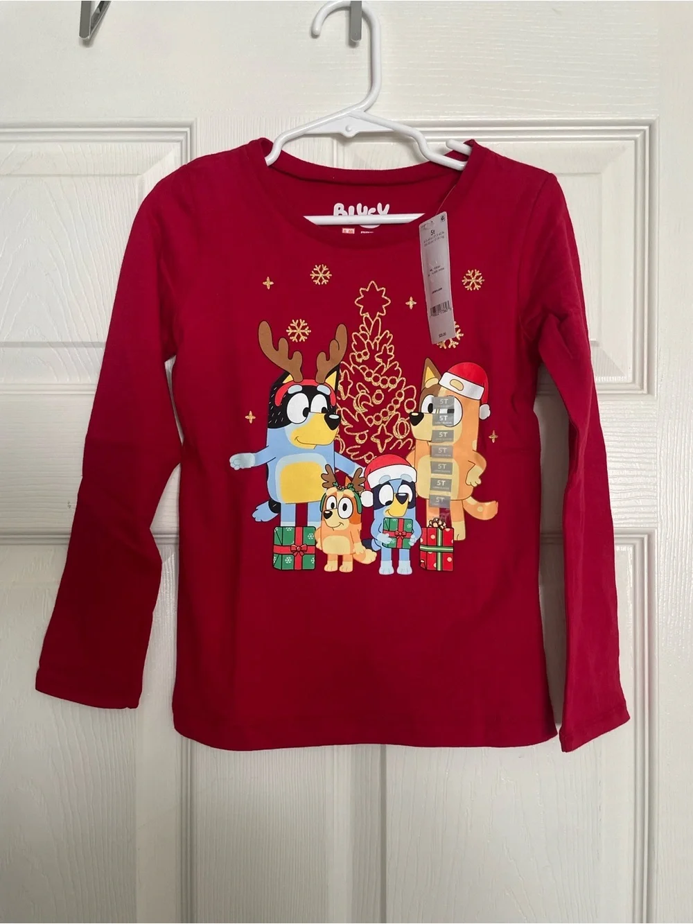 NWT Bluey Christmas Holiday 5T Red Kids' Long-Sleeve Holiday Character Tee